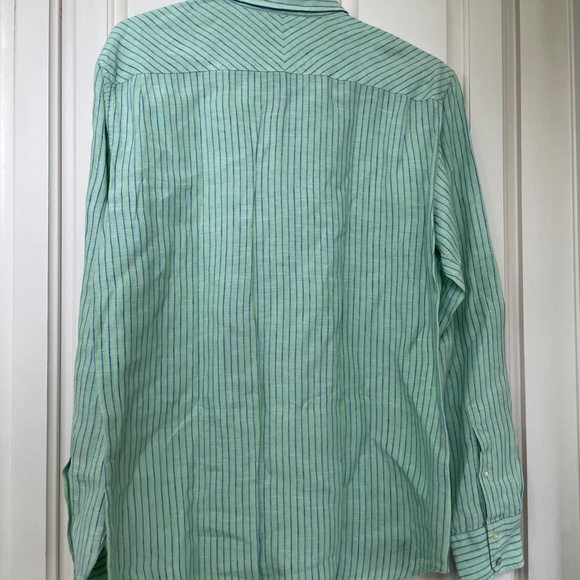 100% Linen Mens L striped l/s button down Nove - Picture 2 of 3